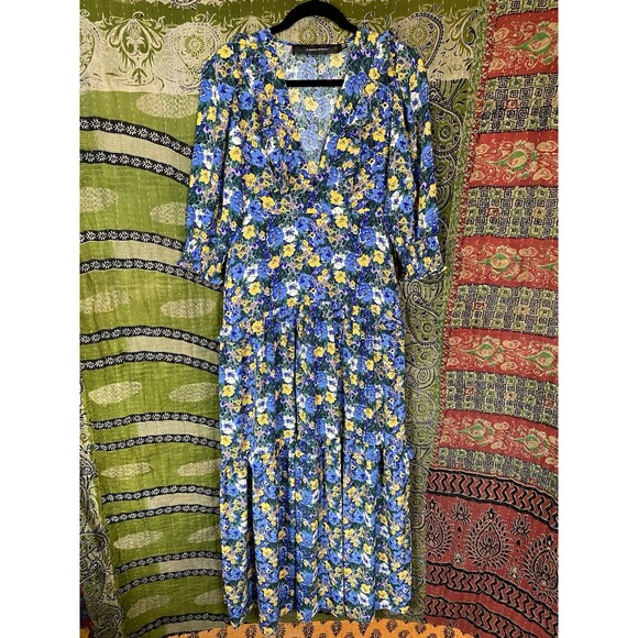 NWOT Code x Mode Blue Floral Prairie Ruffle Maxi Dress Size Small - Picture 2 of 16